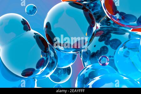 Glaskugeln mit lebendigen Farben, 3D Rendering. Digitale Zeichnung des Computers. Stockfoto