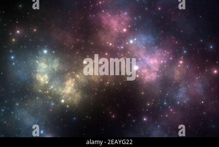 Raum Hintergrund mit Nebel und Sterne, 3D-Darstellung Stockfoto