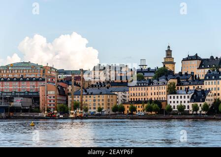 Stockholm, Schweden - 8. August 2019: Blick auf das Ugglan Viertel in Stockholm, Schweden. Stockfoto