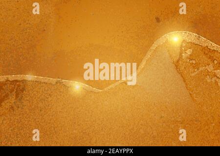 Marmor aus Orange- und fortuna-Gold mit Glitzern. Abstrakter Vektor-Hintergrund in Alkoholtinte Technik. Moderne Farbe mit Glitzer. Stock Vektor