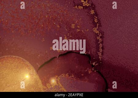 Burgunder und Gold Muster mit Textur aus Marmor und funkelt. Abstrakter Vektor-Hintergrund in Alkoholtinte Technik. Moderne Farbe mit Glitzer. Stock Vektor