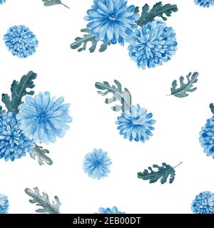 Aquarell blaue Blumen auf weißem Hintergrund wiederholbare Muster. Stockfoto