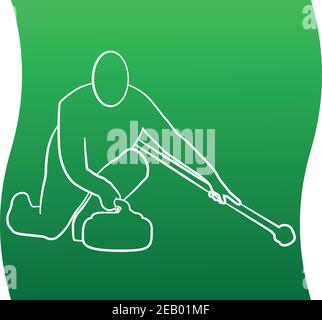 Curling Spieler Linie Symbol eines Sportset. Vektor EPS 10 Stock Vektor