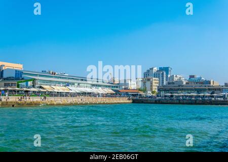 TEL AVIV, ISRAEL, 10. SEPTEMBER 2018: Blick auf den alten Hafen von Tel Aviv, Israel Stockfoto