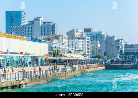 TEL AVIV, ISRAEL, 10. SEPTEMBER 2018: Blick auf den alten Hafen von Tel Aviv, Israel Stockfoto