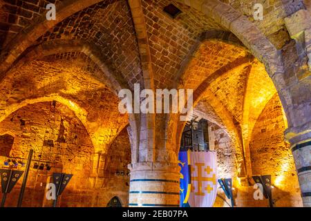 ACRE, ISRAEL, 12. SEPTEMBER 2018: Innenansicht der Ritterhalle in Akko, Israel Stockfoto