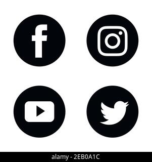 Satz von beliebten Social Media-Symbolen. Instagram, Facebook, Twitter und Youtube Icons. Stock Vektor