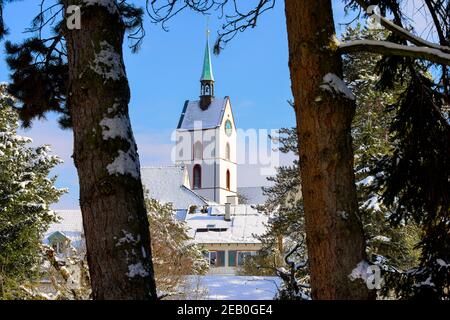 St. Franziskus Kirche im Dorf Riehen, Kanton Basel Stadt, Schweiz. Stockfoto