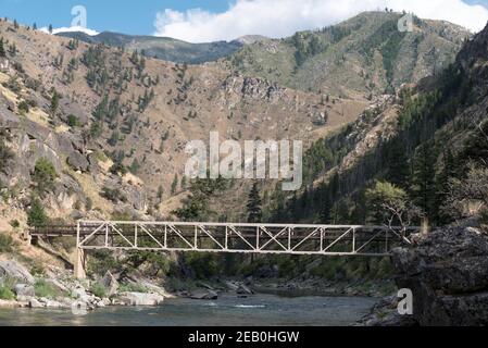 Pack Brücke über die Mittelgabel des Salmon River, Idaho. Stockfoto