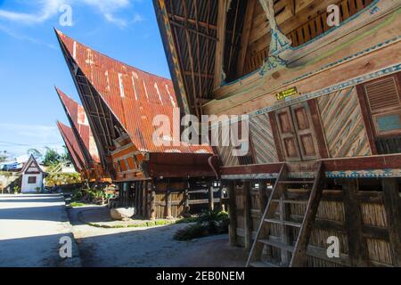 Indonesien, Sumatra, Samosir Insel, Toba See, Ambarita, Siallagan Dorf, traditionelle Batak Häuser Stockfoto