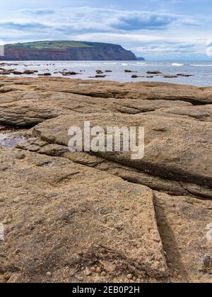 Felsenpools am Strand von Staithes, einem Dorf auf Die Küste von North Yorkshire im Nordosten Englands Stockfoto