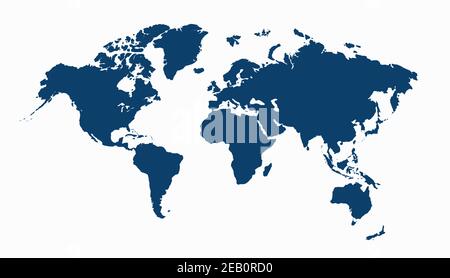 Weltkarte isoliert auf weiß. Blaue Karte der Welt. Vektor Stock Vektor