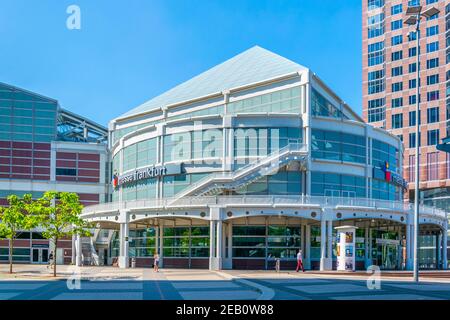 FRANKFURT, 18. AUGUST 2018: Eingang zur Messe Frankfurt Stockfoto