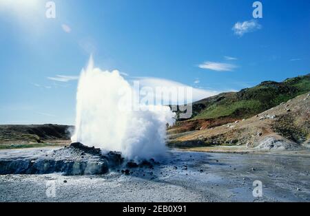 1996 Island Krisuvik Geothermie Gebiete. Dampfdüse im Thermalgebiet Krisuvik bei Reykjavik. Krýsuvík oder Krísuvík ist ein Gebiet im Südwesten Islands, etwa 35 km von Reykjavík entfernt. Krisuvik Island Europa Stockfoto