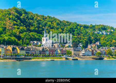 ST. GOAR, 16. AUGUST 2018: Blick auf die Uferpromenade von St. Goar Stockfoto