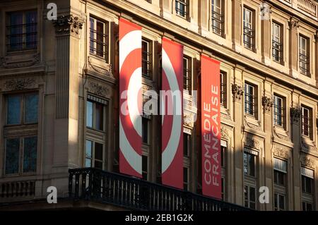 Paris, Frankreich. Comedie-Francaise Gebäude, ein berühmtes Staatstheater, gegründet 1680, älteste aktive Theaterkompanie der Welt. Stockfoto