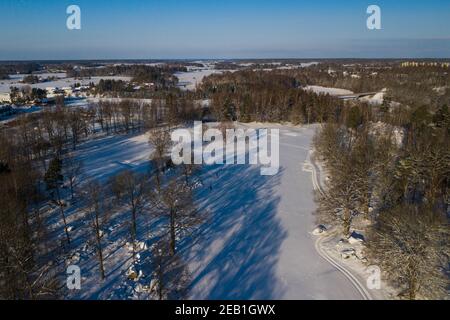 Schwedischer Golfplatz, Winterlandschaft Stockfoto