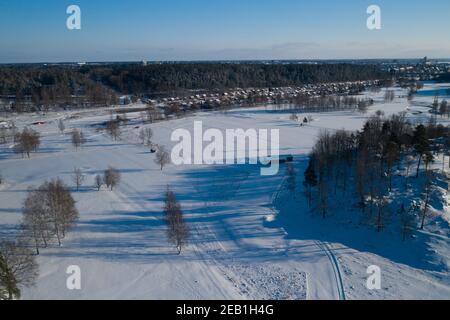 Schwedischer Golfplatz, Winterlandschaft Stockfoto