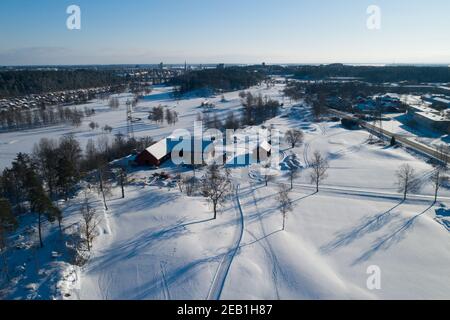 Schwedischer Golfplatz, Winterlandschaft Stockfoto