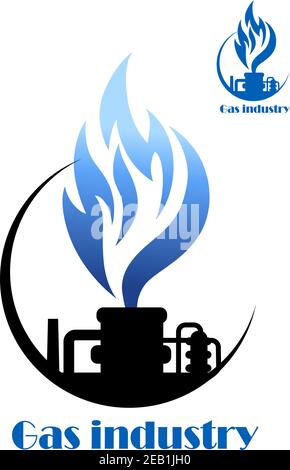 Brunnen Gasproduktion und Gasverarbeitung Fabrik Emblem oder Symbol Stock Vektor