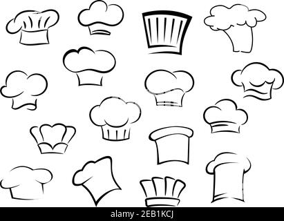 Chef Hüte Symbole mit weißen professionellen einheitliche Kappen für die Küche Stab im Doodle-Sketch-Stil Stock Vektor
