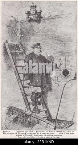 Vintage Cartoon 'Fallenlassen des Piloten' erschienen in Punch, März 20th 1890 anlässlich der Entlassung Bismarcks durch Kaiser Wilhelm II. Stockfoto