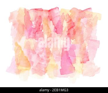 Aquarell abstrakte handgemalte Illustration. Leuchtend rosa und gelbe Farben. Isoliert auf weißem Hintergrund Stockfoto