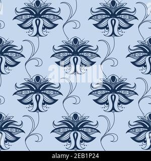 Indisches Paisley Nahtloses Muster in Blautönen mit elegant Spitze Blumen verziert Wirbel für orientalischen Stil Stoff Design geeignet Stock Vektor