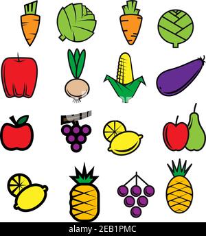 Bunte Symbole für Obst und Gemüse für Lebensmittel oder Ernährung Logo Design Stock Vektor