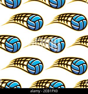 Fliegen durch die Luft Volleyball Bälle mit Speed Trails nahtlos Muster auf weißem Hintergrund für Textil- oder Seitenfülldesign Stock Vektor