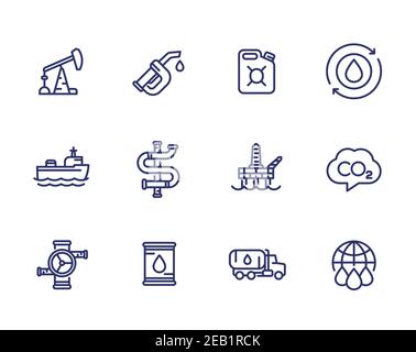 Symbole für Erdölindustrie, Benzin, Öllinie Stock Vektor