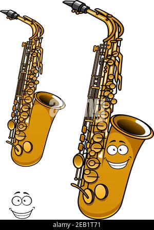 Cute Cartoon Messing Saxophon Charakter isoliert auf weißem Hintergrund geeignet Für Orchester Maskottchen oder musikalisches Design Stock Vektor