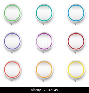 Satz von hellen Kartenzeigern Vektor-Pin-Beschriftung Illustration Stock Vektor