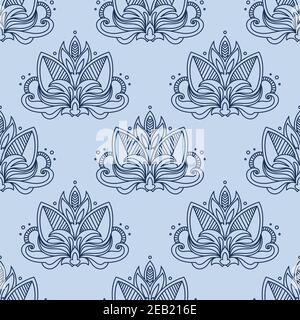 Stilisierte indischer Lotus nahtlose Muster Hintergrund in Blautönen mit traditionellen Paisley Zierelementen verziert, für Tapete oder int Stock Vektor