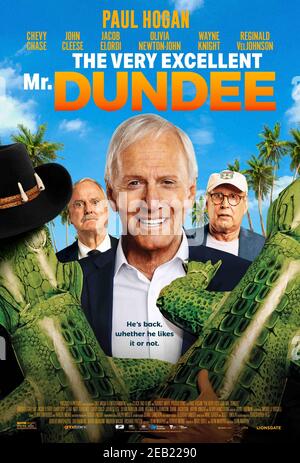 The Very Excellent Mr. Dundee (2020) unter der Regie von Dean Murphy mit Paul Hogan, Dorothy Adams, Trudy Ager und Simone Annan. Paul Hogan wird widerwillig wieder ins Rampenlicht gestoßen, als er verzweifelt versucht, seinen geschüttelten Ruf am Vorabend der Ritter wiederherzustellen. Stockfoto