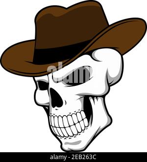 Cowboy skull trägt eine elegante braune fedora Hut in einem Halloween Konzept, Cartoon Stil Stock Vektor