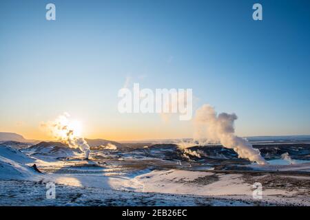 Bjarnarflag Geothermiegebiet in der Nähe des Sees Myvatn in Nordisland Stockfoto