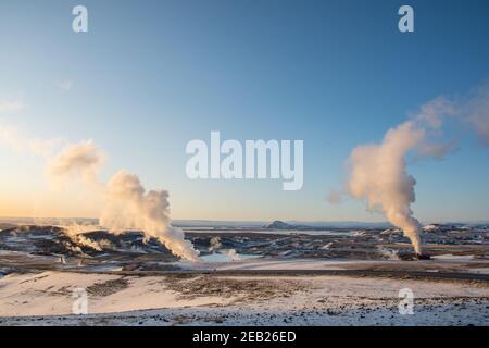 Bjarnarflag Geothermiegebiet in der Nähe des Sees Myvatn in Nordisland Stockfoto