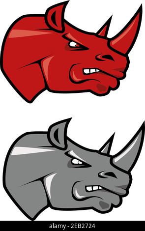 Cartoon rot und grau Nashorn Maskottchen mit wütend Gesicht für Sport Team oder Tattoo Design Stock Vektor