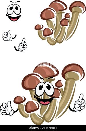 Cute Honig Agaric Pilze Cartoon-Charakter mit braunen Mützen und Dünne lange Stipes für frische gesunde Lebensmittel Design Stock Vektor