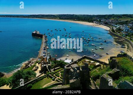 Erhöhten Blick vom Mont Orguiel Schloss mit Blick auf die Gegend von Gorey, Jersey, Kanalinseln Stockfoto