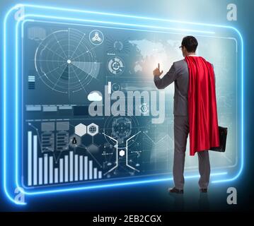 Der Superheld im Datenmanagement-Konzept Stockfoto