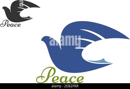 Taubenvogel blaue Silhouette als Symbol des Friedens mit Fliegender Vogel isoliert auf weißem Hintergrund Stock Vektor