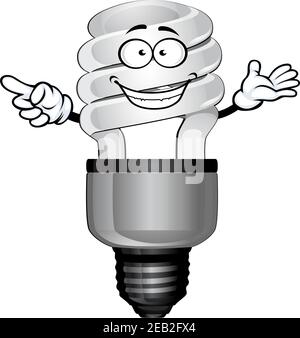 Happy kompakte Leuchtstofflampe sparen Glühbirne Cartoon-Charakter mit weißer Glasröhre, isoliert auf weißem Hintergrund Stock Vektor
