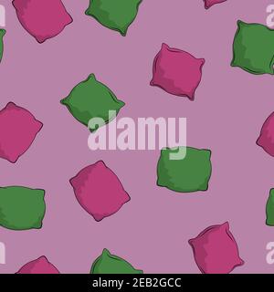 Nahtloses Muster mit bunten Kissen. Elemente des Schlafzimmers und des Bettes für den Schlaf. Kissen in Leinenkfarbe. Cartoon flache Illustration. Handdrow-Design Stock Vektor