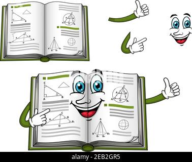 Happy Geometrie Lehrbuch Cartoon-Figur mit grünem Cover zeigt Daumen nach oben, für Bildung Design Stock Vektor