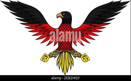 Stilisierter deutscher Adler mit ausgestreckten Flügeln, in den Farben der deutschen Flagge für Wappen oder T-Shirt-Design gefärbt Stock Vektor