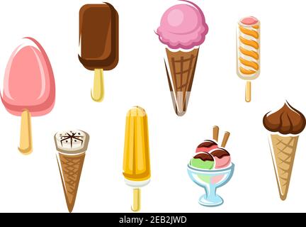 Eis-Ikonen mit gefrorenen Saugern, Eiszapfen und einem Eisbecher Stock Vektor