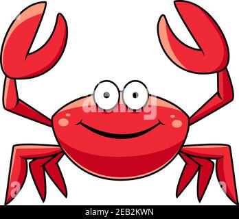 Happy Red marine Krabbe mit großen Krallen und einem lächelnden Gesicht, Cartoon-Stil Stock Vektor