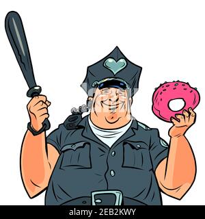 Fetter Polizist mit einem Donut Stock Vektor